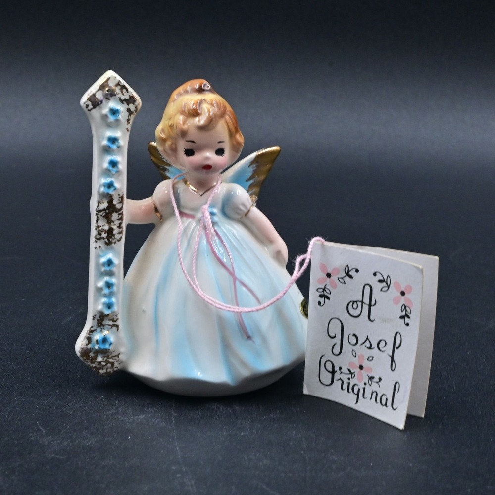 Josef Originals 1st Birthday Angel Figurine Vintage 1 Year Old Girl Blue w/ Tag
